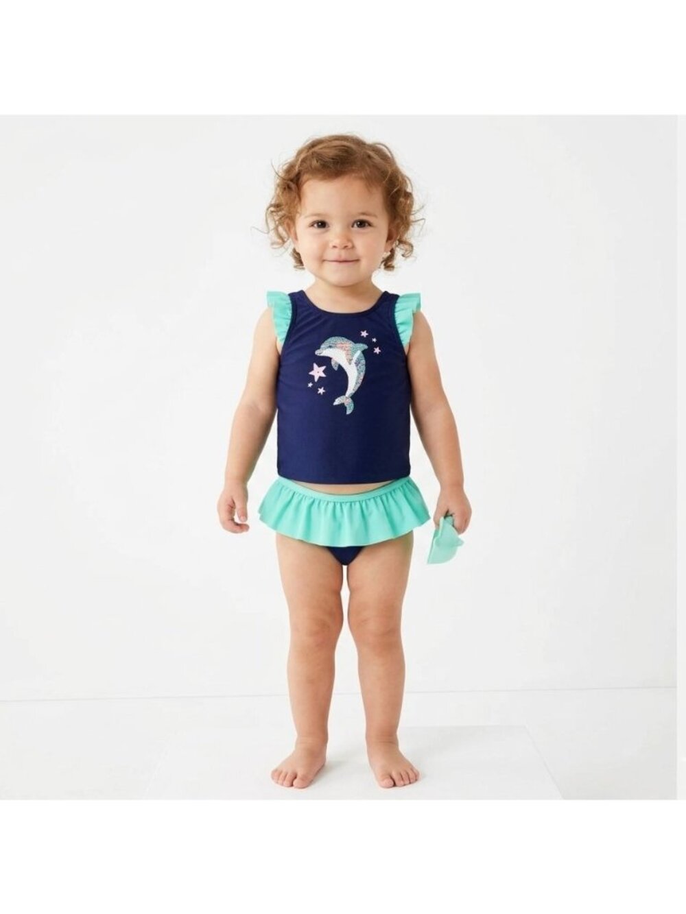 Cat & Jack 2 pc Tankini Swimsuit Dolphin Graphic Girls Size 18 Month Blue NEW